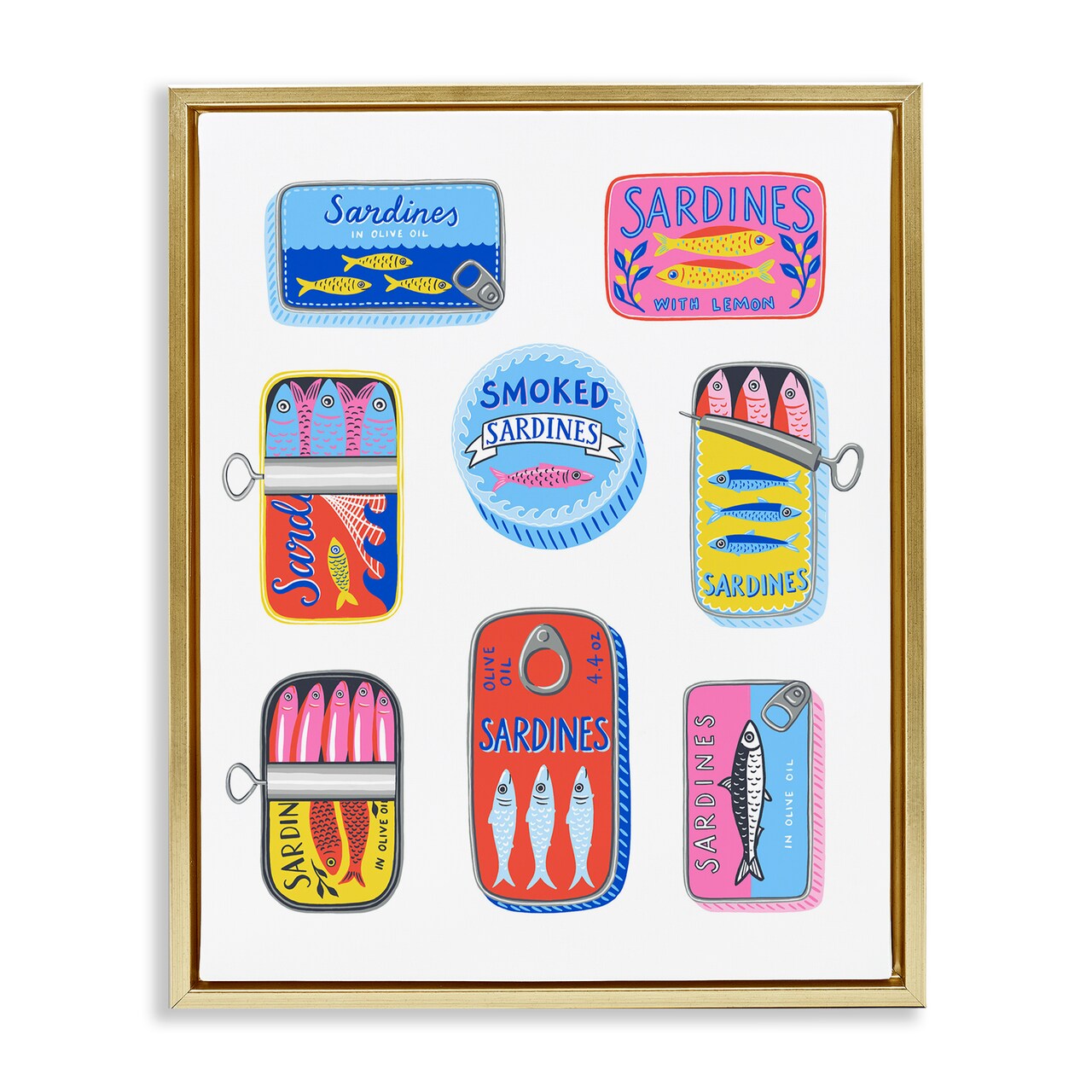 Stupell Industries Bright & Pastel Sardine Tins Floating Frame, design by Bex Morley Design